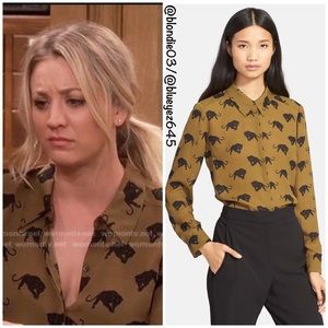 A.L.C. Tan Blouse with Black Panther Design